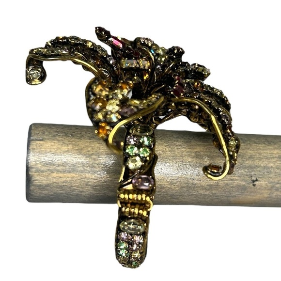 Vintage Iradj Moini crystal Dimensional Lily Flower Cuff Bracelet rhinestone - Picture 2 of 7
